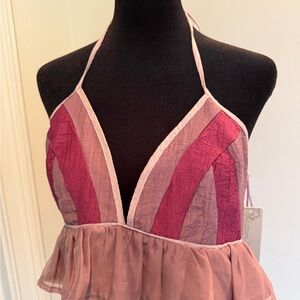 NWT Lizard Thicket Pink and Magenta Halter Ruffle Crop Top